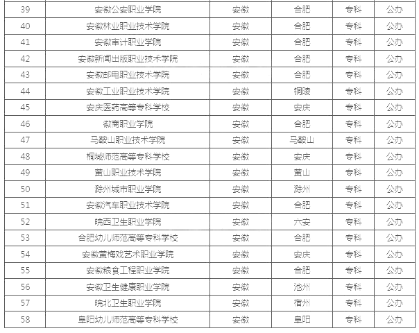 安徽公辦??茖W校