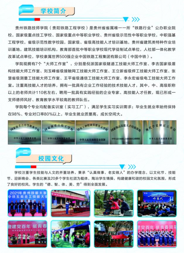 2022貴州鐵路技師學院招生簡章及招生專業