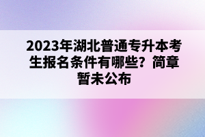 2023年湖北普通專升本考生報名條件有哪些？簡章暫未公布